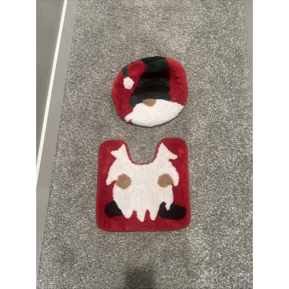 At home Bathroom Bath Set Toilet Lid‎ Cover Contour Mat Rug Gnome Christmas